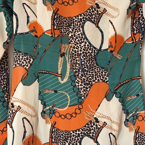 Boohoo - Green/Orange - Satin Chain Print Twist Shift Dress - UK 6/US 2 - NWT - Picture 9 of 12